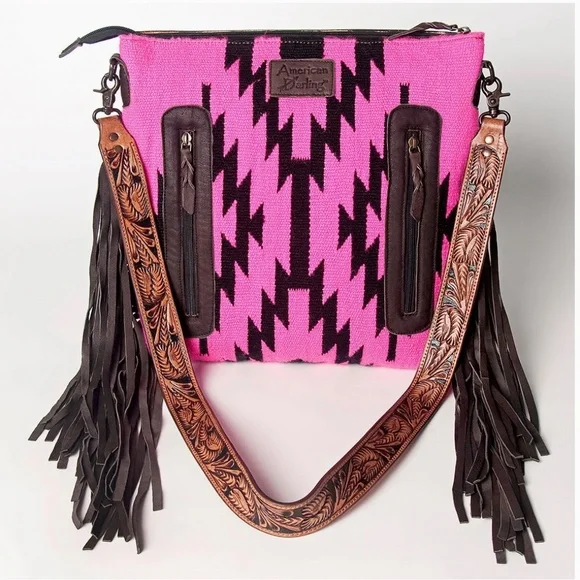 American Darling Crossbody Genuine Western Leather Women Bag with Fringe - Picture 4 of 5